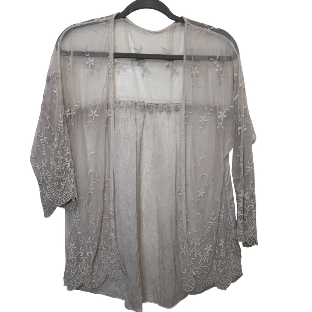 Made In Italy Womens Cardigan One Size Gray Silk Blend Embroidered Boho Romantic